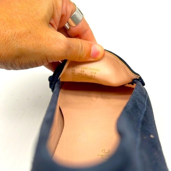 Kate Spade - Carmen Navy Suede Gold Logo Round Toe Driving Loafer Size 8 - Picture 9 of 16